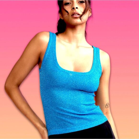 NWT Cynthia Rowley Glitter Tank in Metallic Blue - Picture 1 of 13